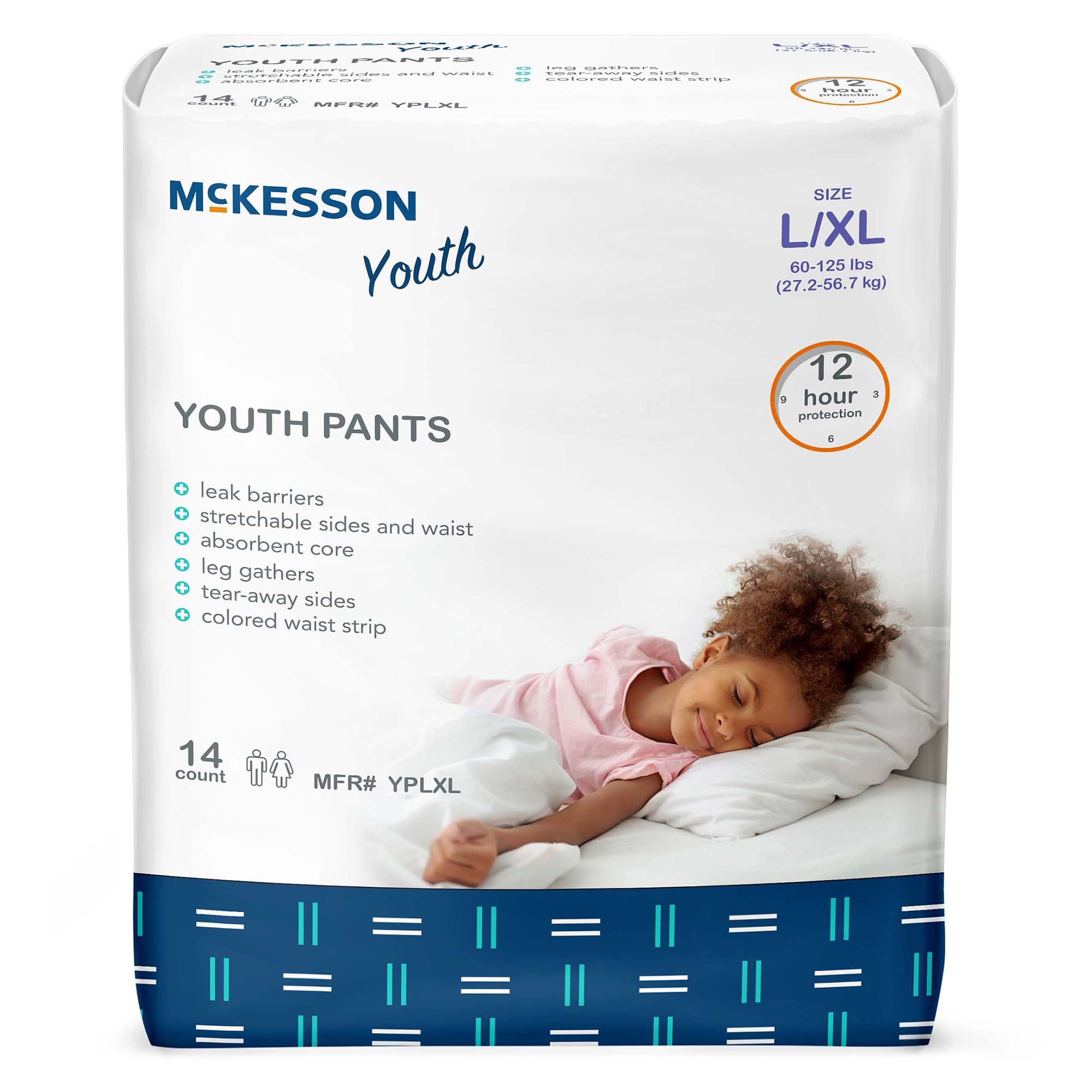 McKesson Youth Pants, Large/X-Large-Unisex Youth Absorbent Underwear McKesson Pull On with Tear Away Seams Large / X-Large Disposable Heavy Absorbency
