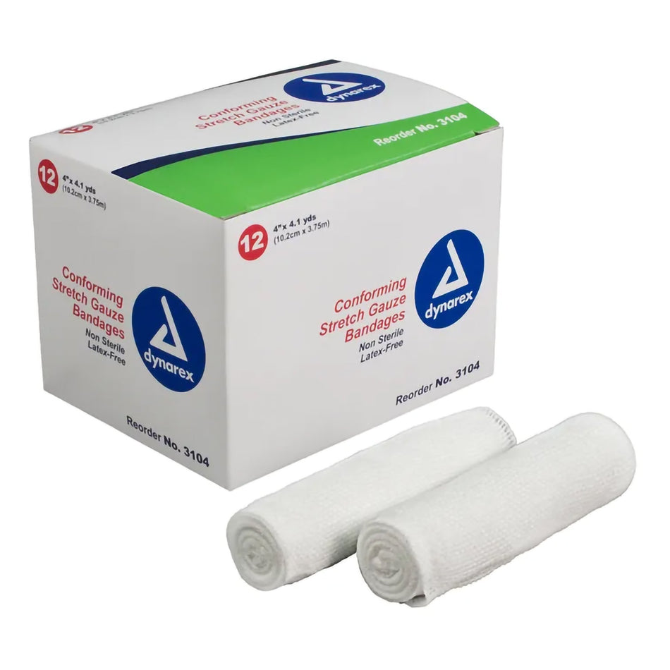 dynarex� Conforming Bandage, 4 Inch x 4.1 Yard-Conforming Bandage Dynarex� 4 Inch X 4.1 Yard 1-Ply NonSterile 12 per Pack