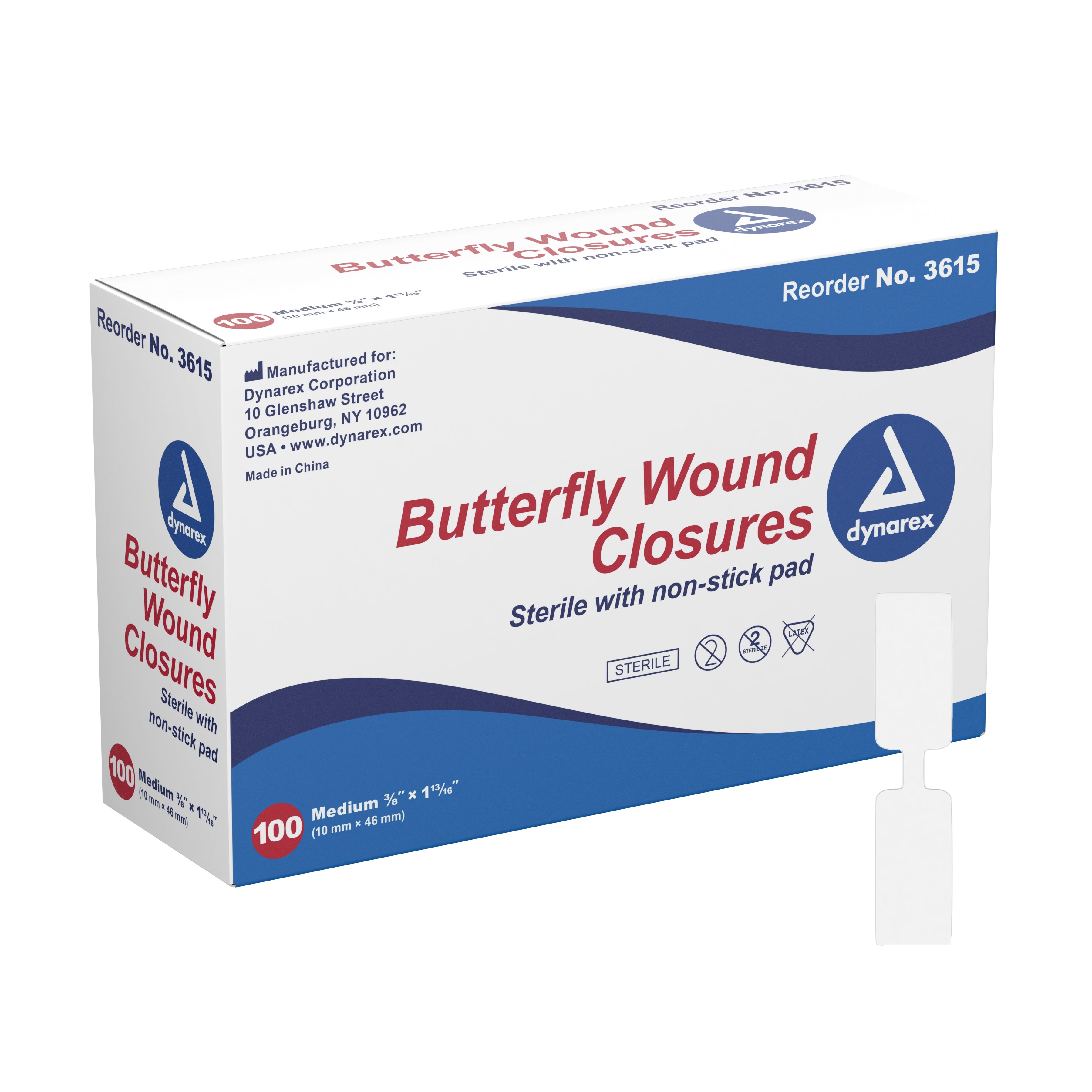 dynarex� Butterfly Wound Closure Strip, 3/8 by 1-13/16 Inches-Skin Closure Strip Secure Strip� 3/8 X 1-13/16 Inch Plastic Butterfly Closure White