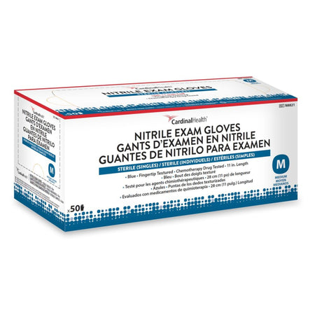 Flexam Nitrile Extended Cuff Length Exam Glove, Medium, Blue-Exam Glove Flexam Medium Sterile Single Nitrile Extended Cuff Length Textured Fingertips Blue Chemo Tested