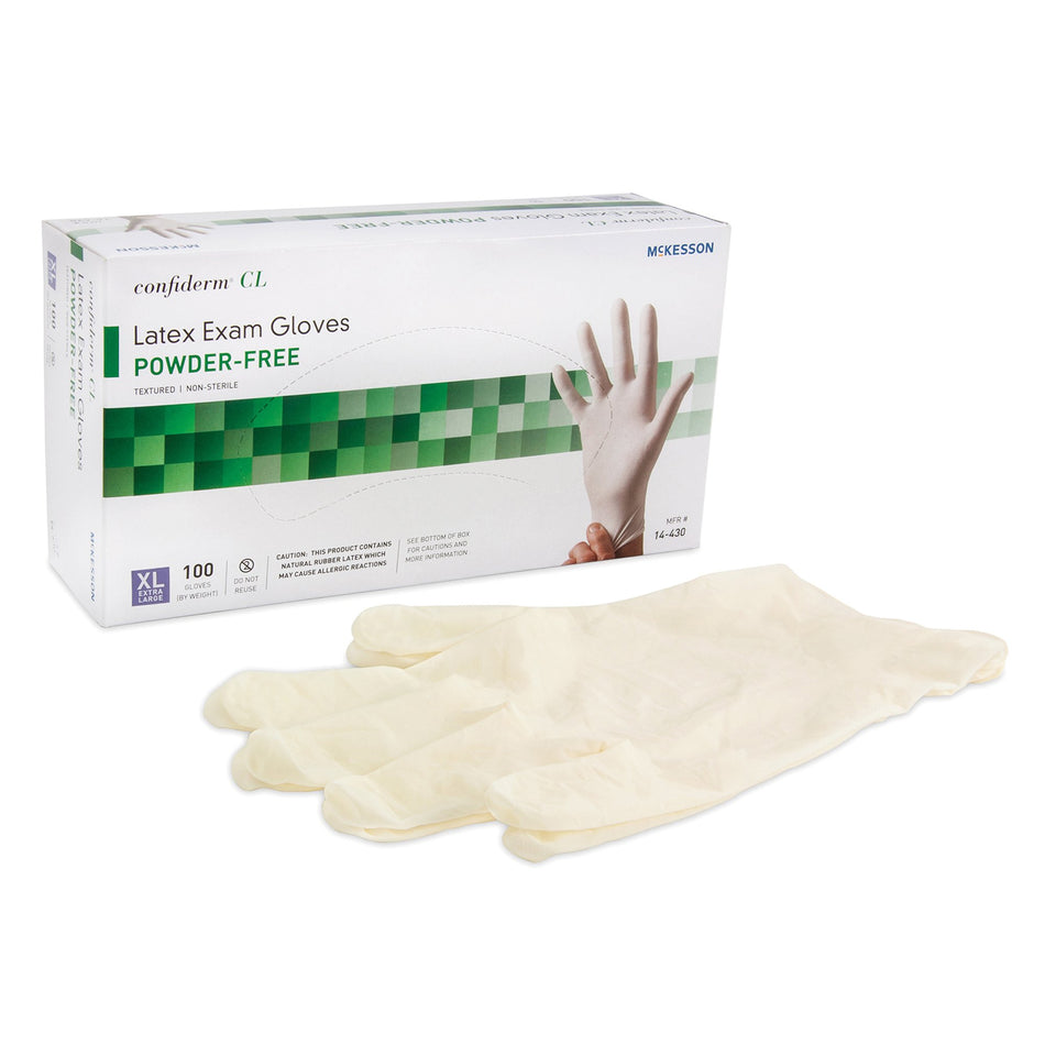 McKesson Confiderm CL Latex Exam Glove, Extra Large, Ivory-Exam Glove McKesson Confiderm X-Large NonSterile Latex Standard Cuff Length Textured Fingertips Ivory Not Rated