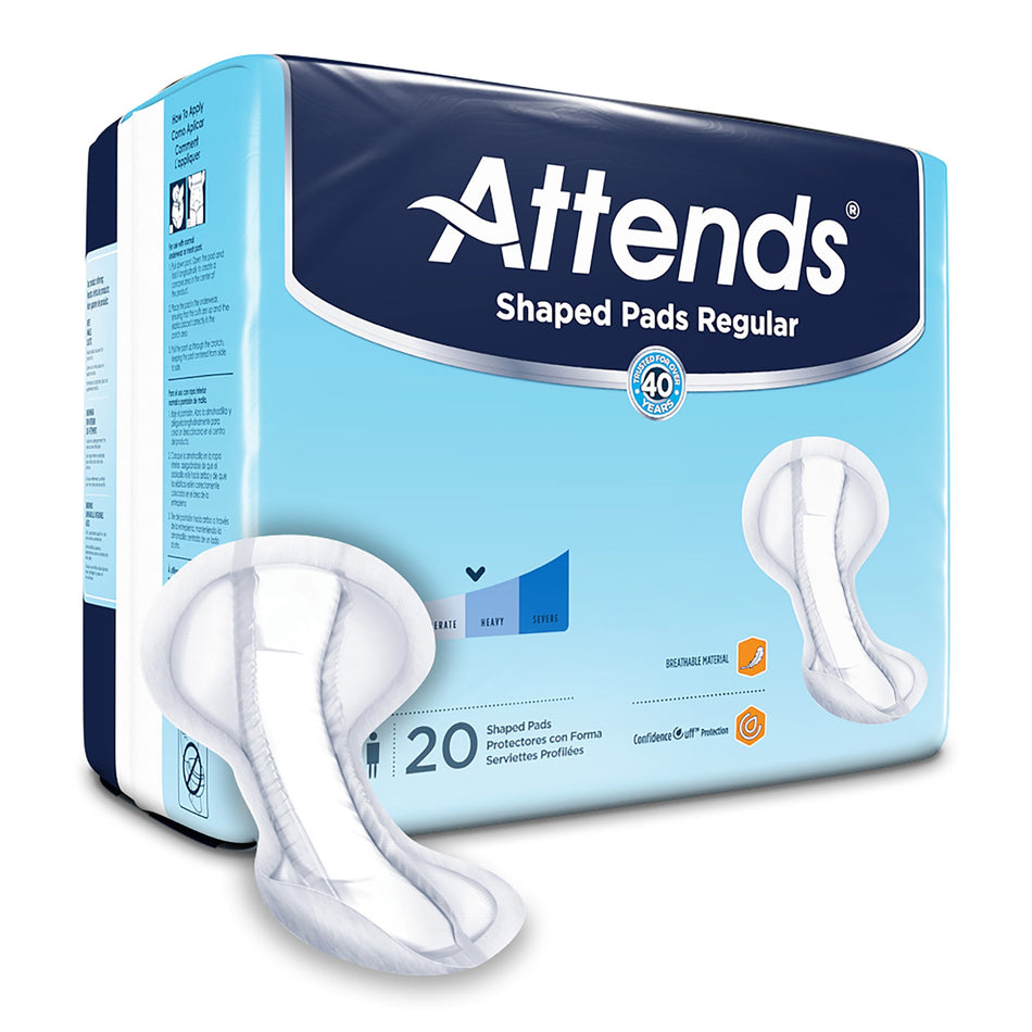 Attends Shaped Bladder Control Pads, Regular-Bladder Control Pad Attends Shaped Pads Regular 12 X 25.2 Inch Heavy Absorbency Polymer Core One Size Fits Most