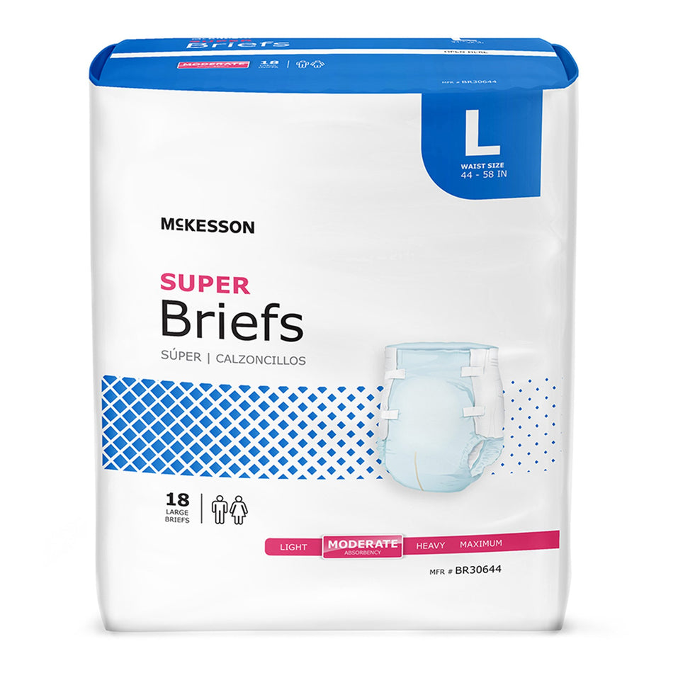 McKesson Super Moderate Absorbency Incontinence Briefs, Large-Unisex Adult Incontinence Brief McKesson Large Disposable Moderate Absorbency