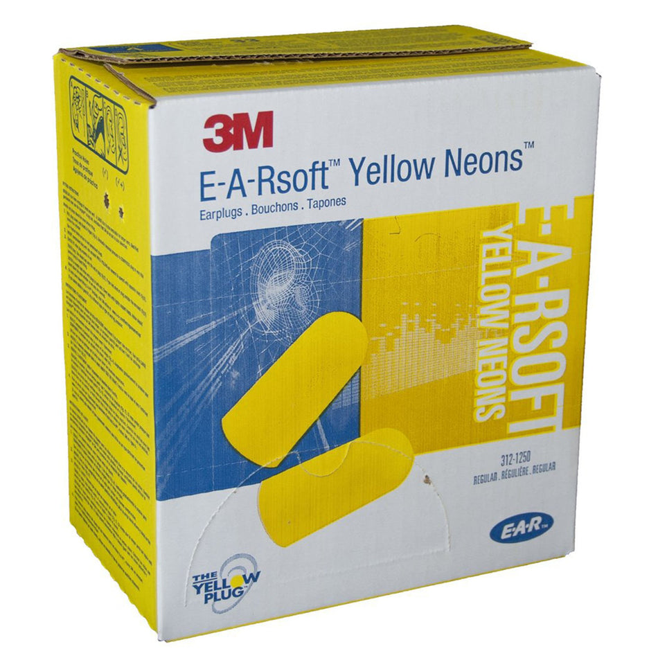 3M E-A-Rsoft Yellow Neons Ear Plugs-Ear Plugs 3M E-A-Rsoft Yellow Neons Cordless One Size Fits Most Yellow