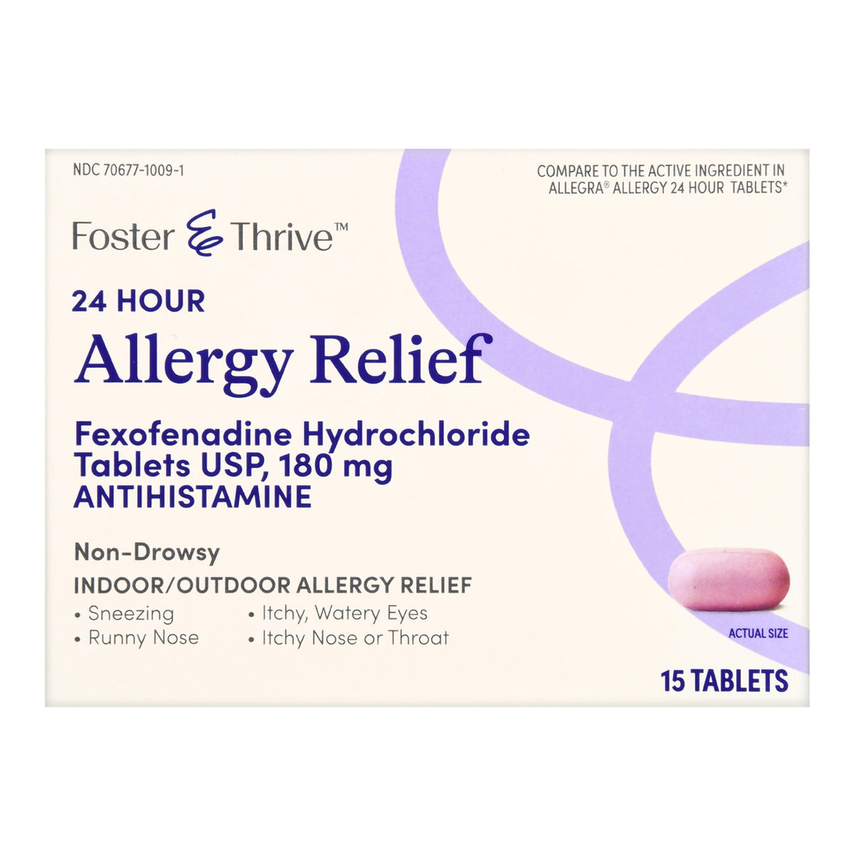 Foster & Thrive 24 Hour Allergy Relief Fexofenadine HCl USP 180 mg Tablets-Allergy Relief Foster & Thrive 180 mg Strength Tablet 15 per Box