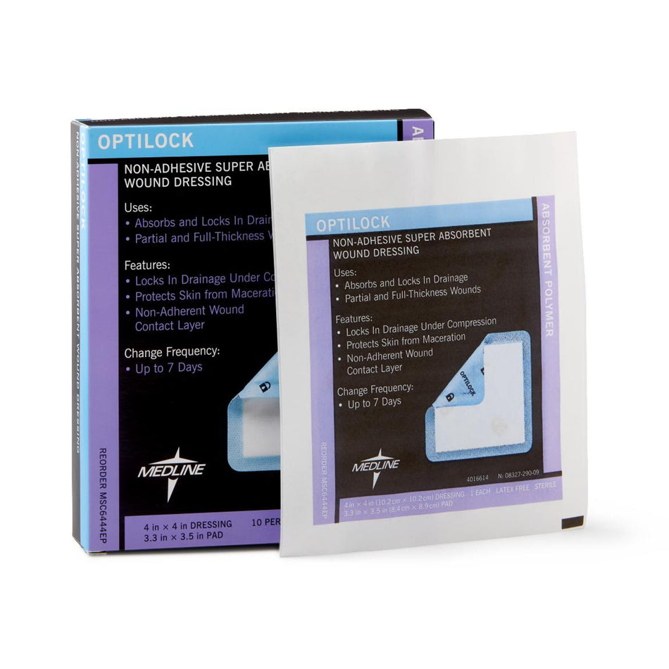 Optilock Super Absorbent Dressing, 4 x 4 Inch-Super Absorbent Dressing OptiLock� 4 X 4 Inch Square