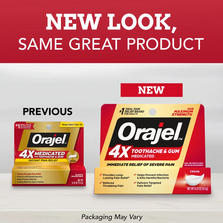 Orajel 4X Medicated Cream for Toothache & Gum, Maximum Strength for Severe Pain-Oral Pain Relief Orajel 4X Oral Cream