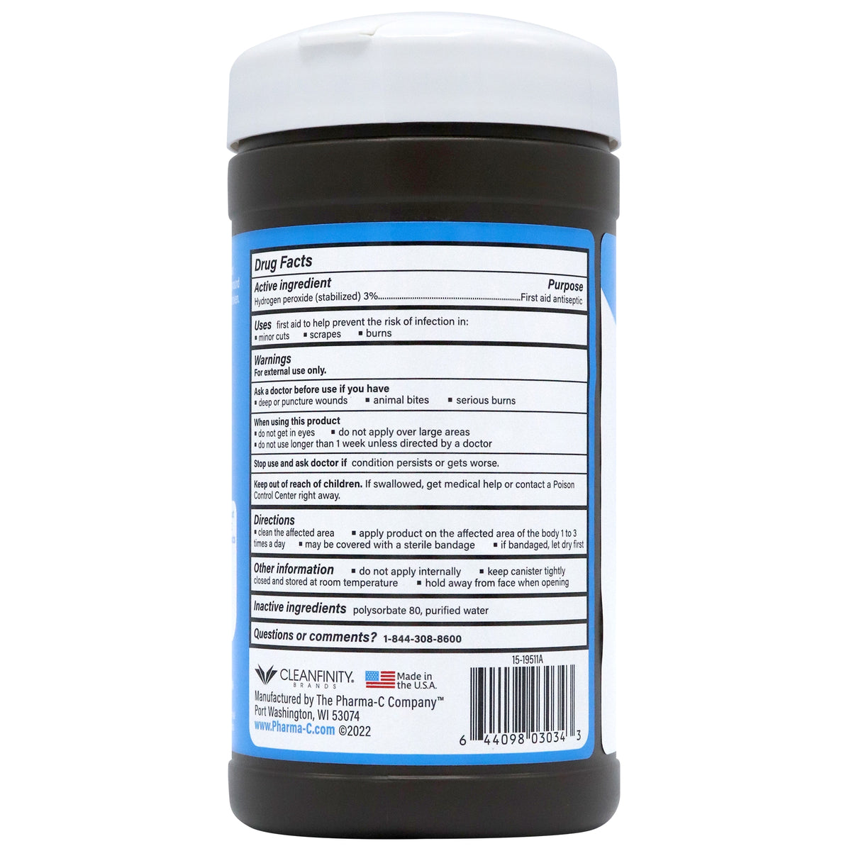 Pharma-C-Wipes Hydrogen Peroxide Antiseptic-Antiseptic Skin Wipe Pharma-C-Wipes Towelette Canister