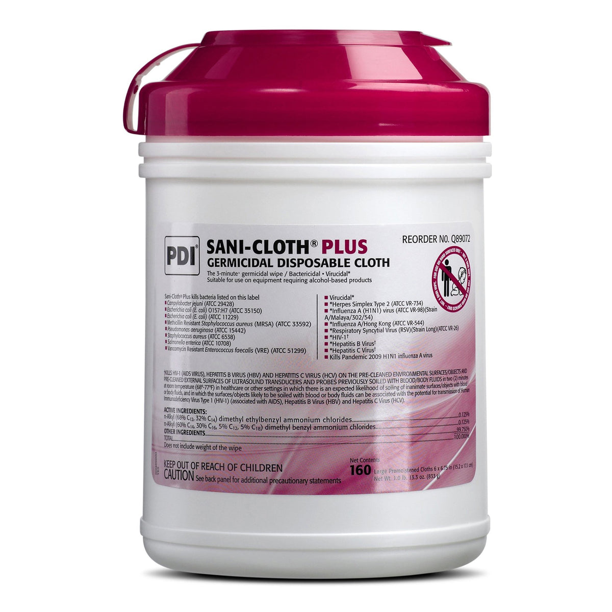 Sani-Cloth Plus Germicidal Wipe Disinfectant Cleaner, Non-Sterile Canister, 6 x 6 Inch-Sani-Cloth Plus Surface Disinfectant Cleaner Premoistened Germicidal Manual Pull Wipe 160 Count Canister Alcohol Scent NonSterile