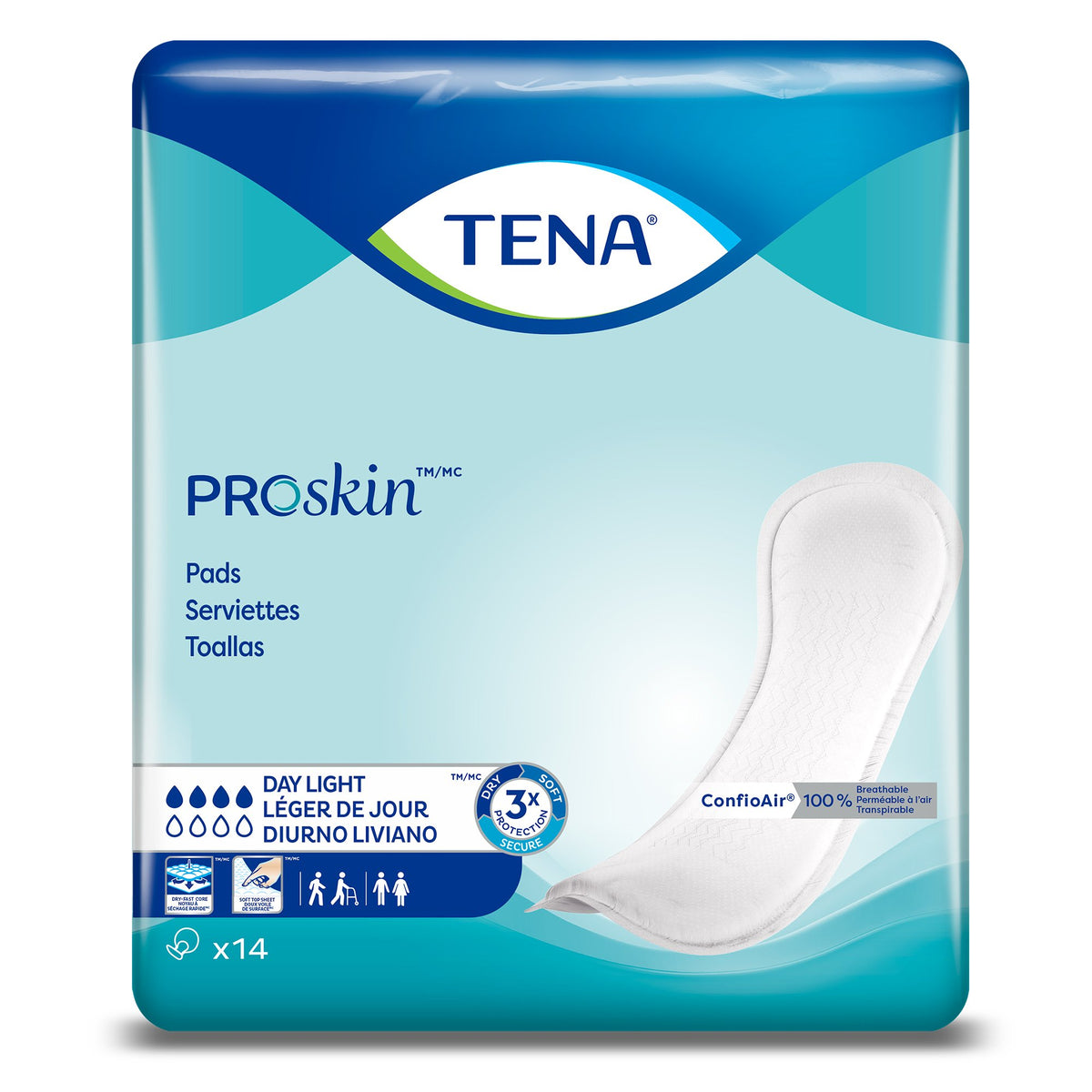TENA Bladder Control Pads, Moderate Absorbency, 13 Inch, White-Incontinence Liner TENA ProSkin Day Light 13 Inch Length Moderate Absorbency Dry-Fast Core One Size Fits Most