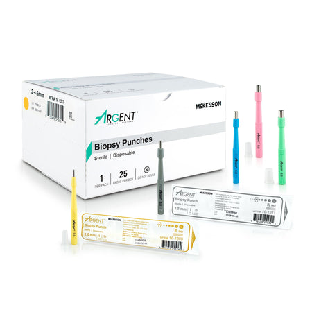 McKesson Argent Disposable Biopsy Punches, 2.0 - 6.0 mm-"Biopsy Punch McKesson Argent Dermal Five 2 mm, Five 3 mm, Five 4 mm, Five 5 mm, and Five 6 mm"