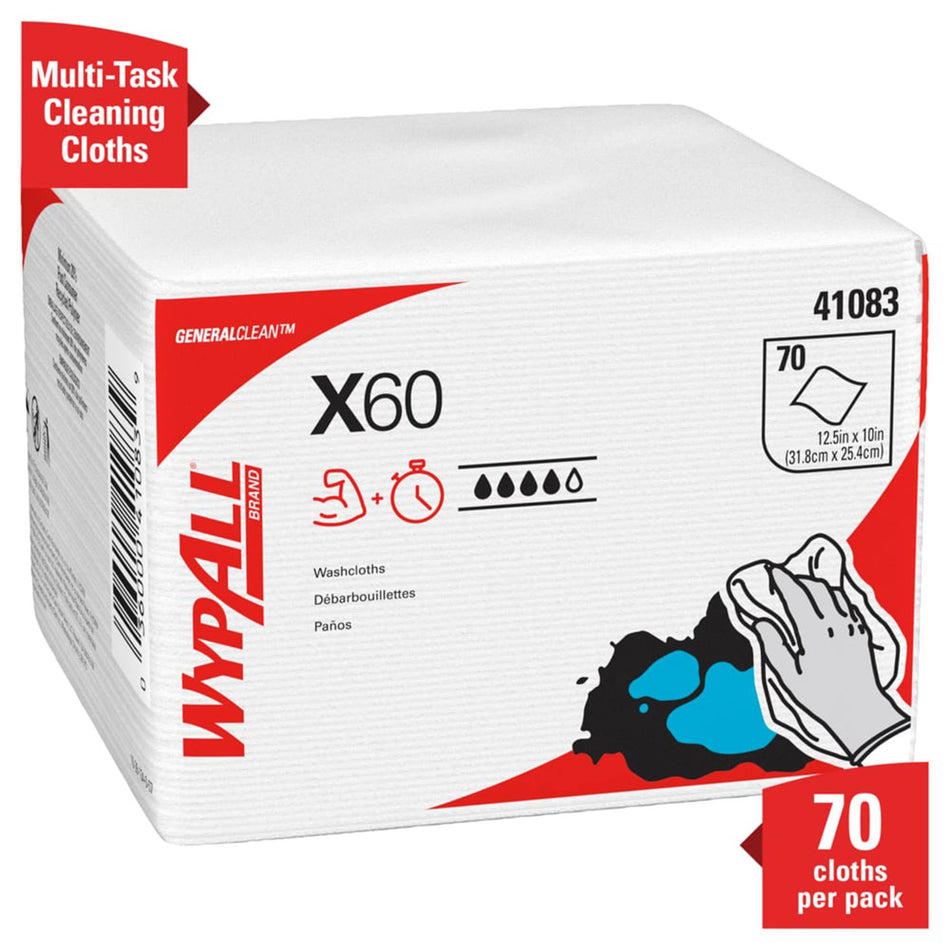 WypAll X60 Washcloths-Task Wipe WypAll X60 Light Duty White NonSterile Hydroknit 10 X 12-1/2 Inch Disposable