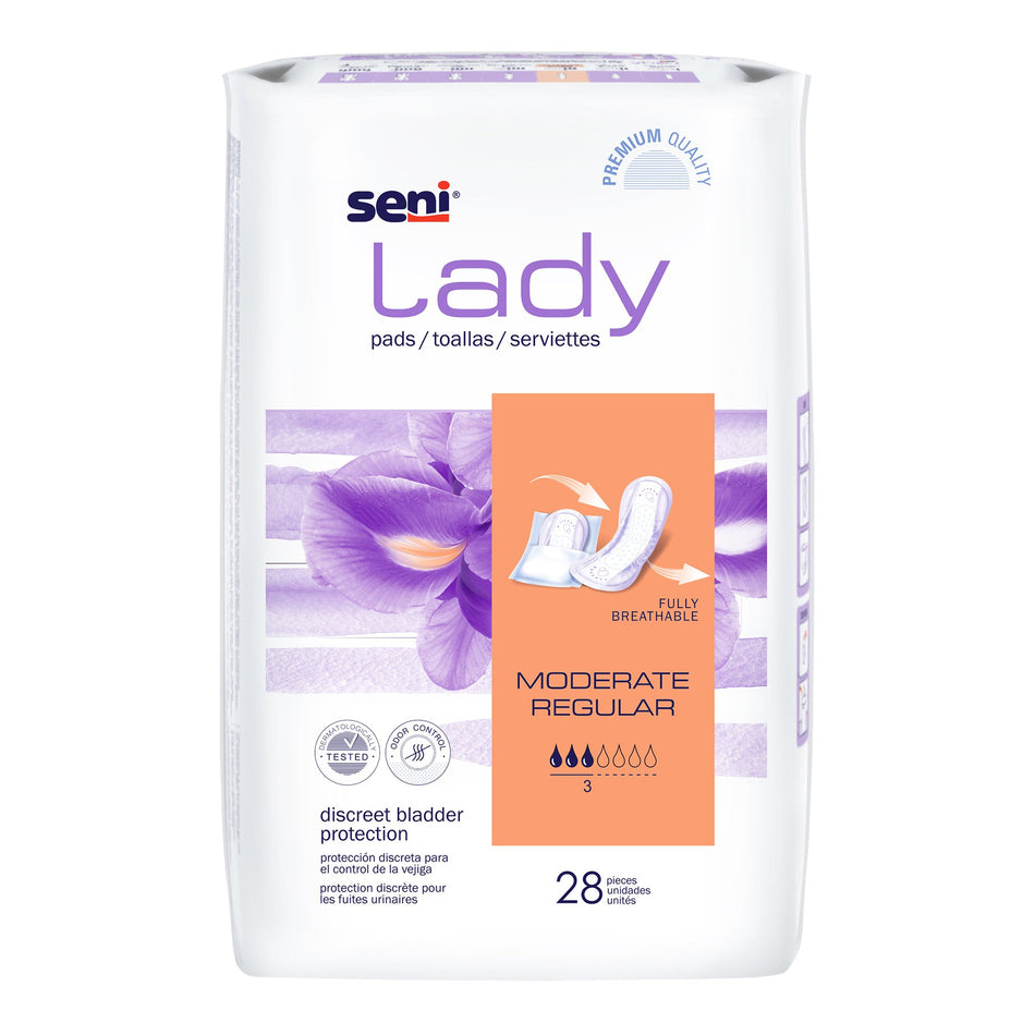Seni Lady Moderate Absorbency Bladder Control Pads, Regular-Bladder Control Pad Seni Lady Moderate 10 Inch Length Moderate Absorbency Super Absorbent Core One Size Fits Most