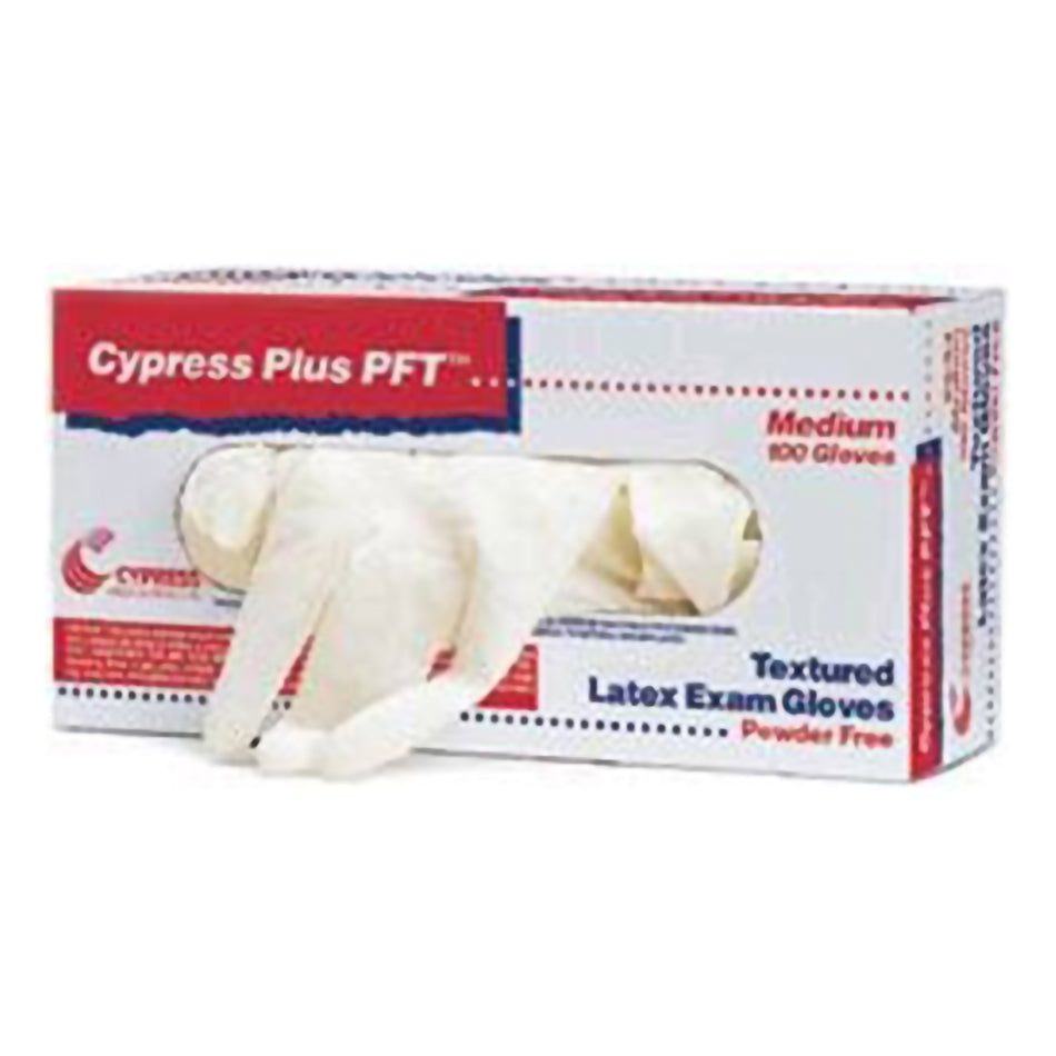 Cypress Plus PFT Latex Exam Glove, Large, Ivory-Exam Glove Cypress Plus PFT Large NonSterile Latex Standard Cuff Length Fully Textured Ivory Not Rated