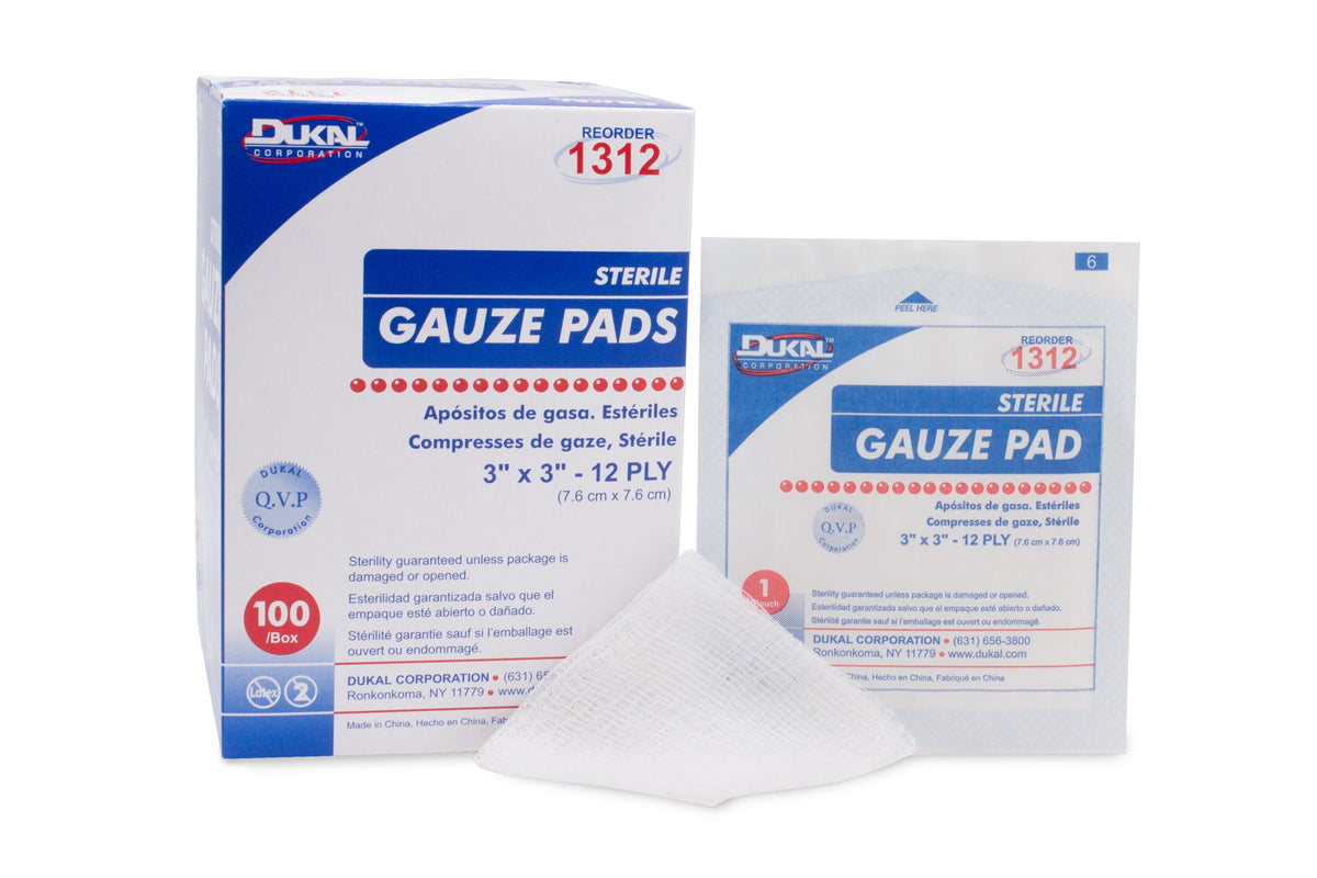 Dukal Sterile Gauze Sponge, 3 x 3 Inch, 12-Ply-Gauze Sponge Dukal 3 X 3 Inch 12-Ply Sterile 1 per Pack