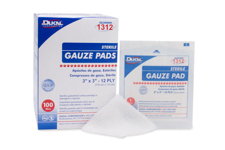 Dukal Sterile Gauze Sponge, 3 x 3 Inch, 12-Ply-Gauze Sponge Dukal 3 X 3 Inch 12-Ply Sterile 1 per Pack