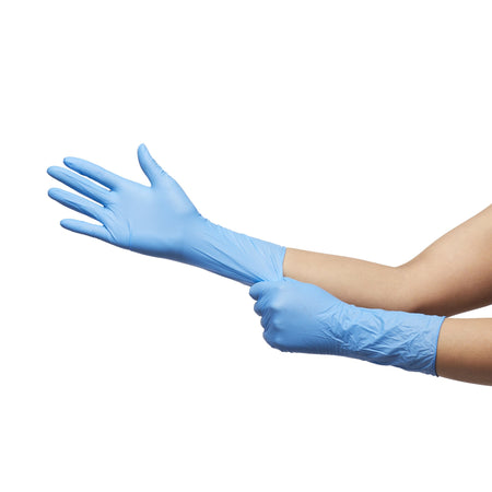 McKesson Confiderm 6.5CX Nitrile Extended Cuff Length Exam Glove, Medium, Blue-Exam Glove McKesson Confiderm 6.5CX Medium NonSterile Nitrile Extended Cuff Length Textured Fingertips Blue Chemo Tested