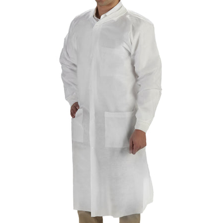 LabMates Lab Coat, White, Small-Lab Coat LabMates White Small Knee Length SMS Disposable