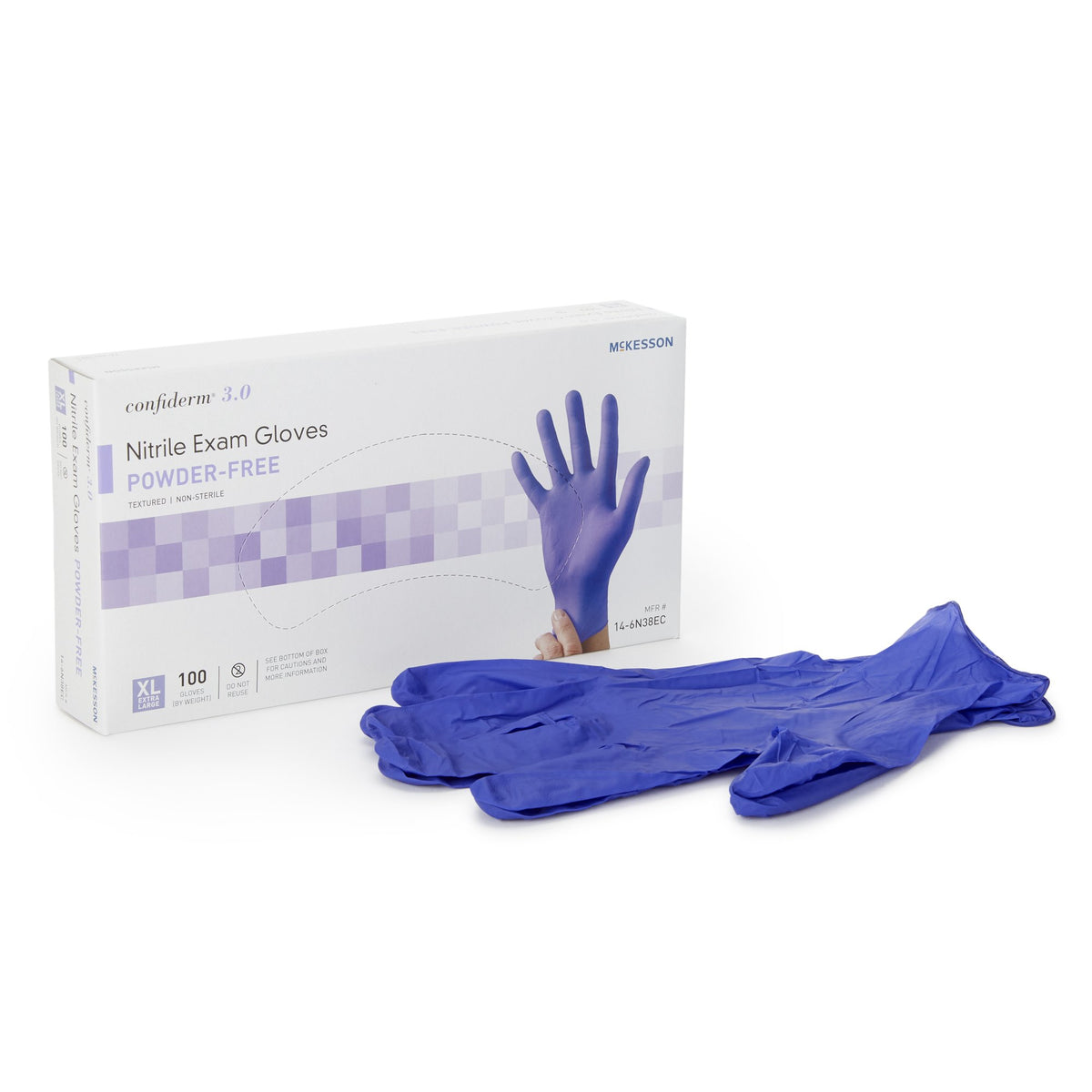 McKesson Confiderm 3.0 Nitrile Exam Glove, Extra Large, Blue-Exam Glove McKesson Confiderm 3.0 X-Large NonSterile Nitrile Standard Cuff Length Textured Fingertips Blue Not Rated