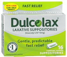 Dulcolax Bisacodyl Laxative Suppositories-Laxative Dulcolax Suppository 16 per Box 10 mg Strength Bisacodyl USP