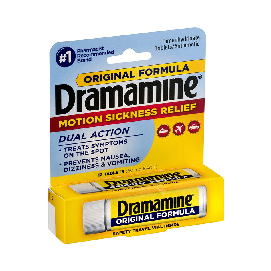 Dramamine Dimenhydrinate Nausea Relief-Nausea Relief Dramamine 50 mg Strength Tablet 12 per Bottle