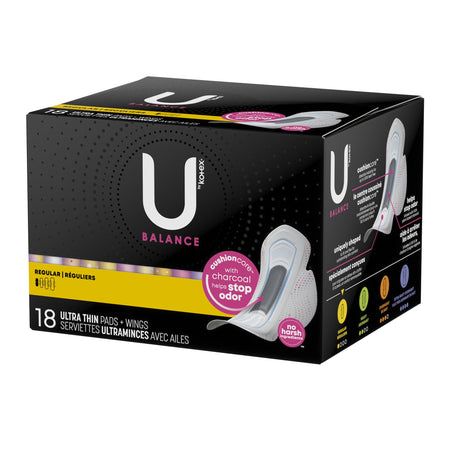 U by Kotex Balance Ultra Thin Charcoal Pads with Wings, Regular-Feminine Pad U by Kotex Balance Ultra Thin with Wings Regular Absorbency