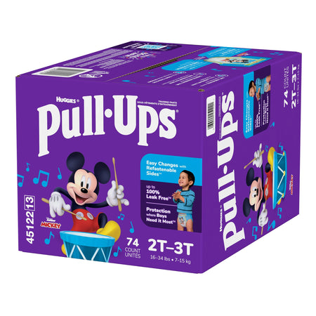 Huggies Pull-Ups Learning Designs Training Pants, 2T to 3T, 74 per Box-Male Toddler Training Pants Pull-Ups Size 2T to 3T Disposable Moderate Absorbency