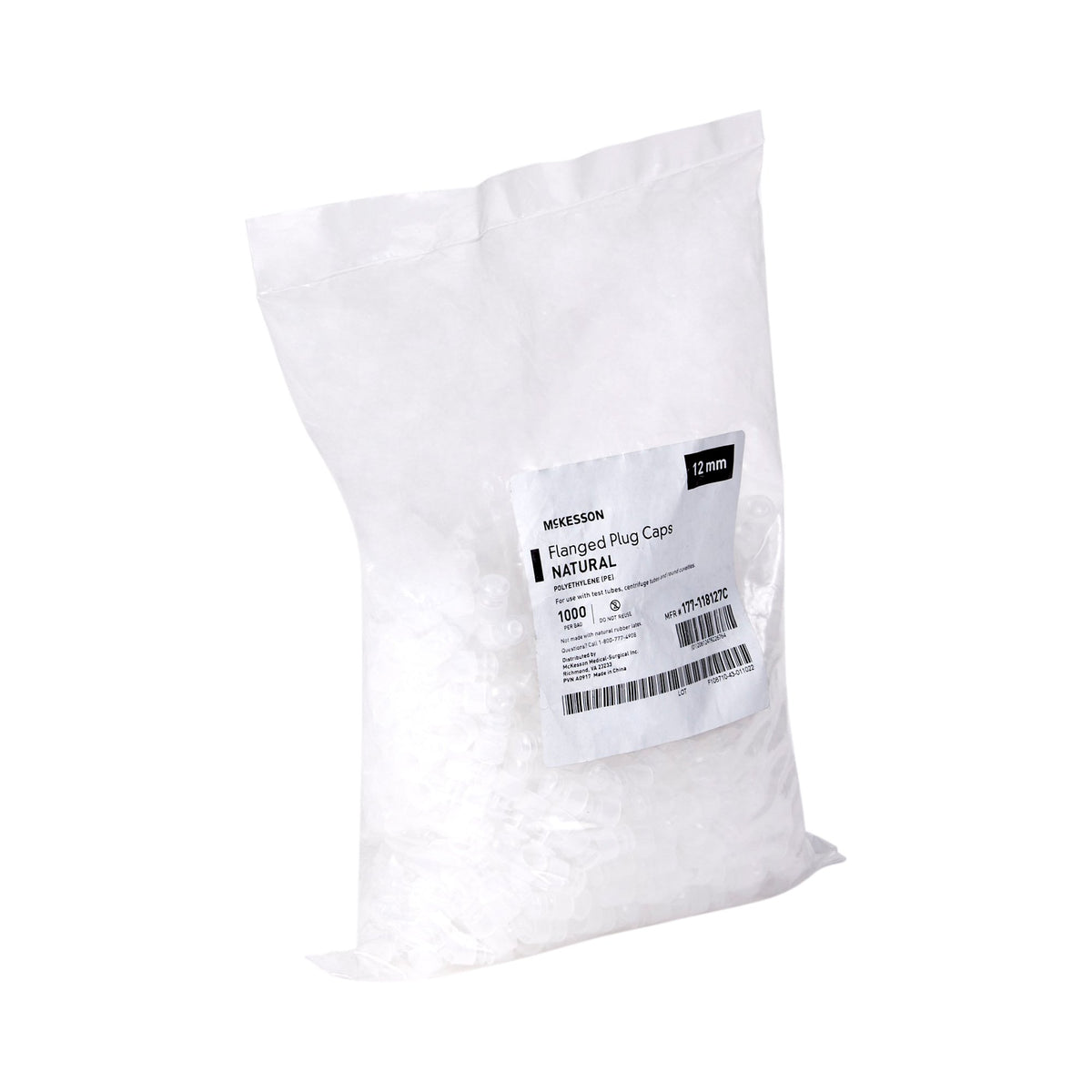 McKesson Tube Closure, 12 mm-"McKesson Tube Closure Polyethylene Flanged Plug Cap Natural 12 mm 12 mm Test Tubes, Centrifuge Tubes, Round Cuvettes NonSterile"