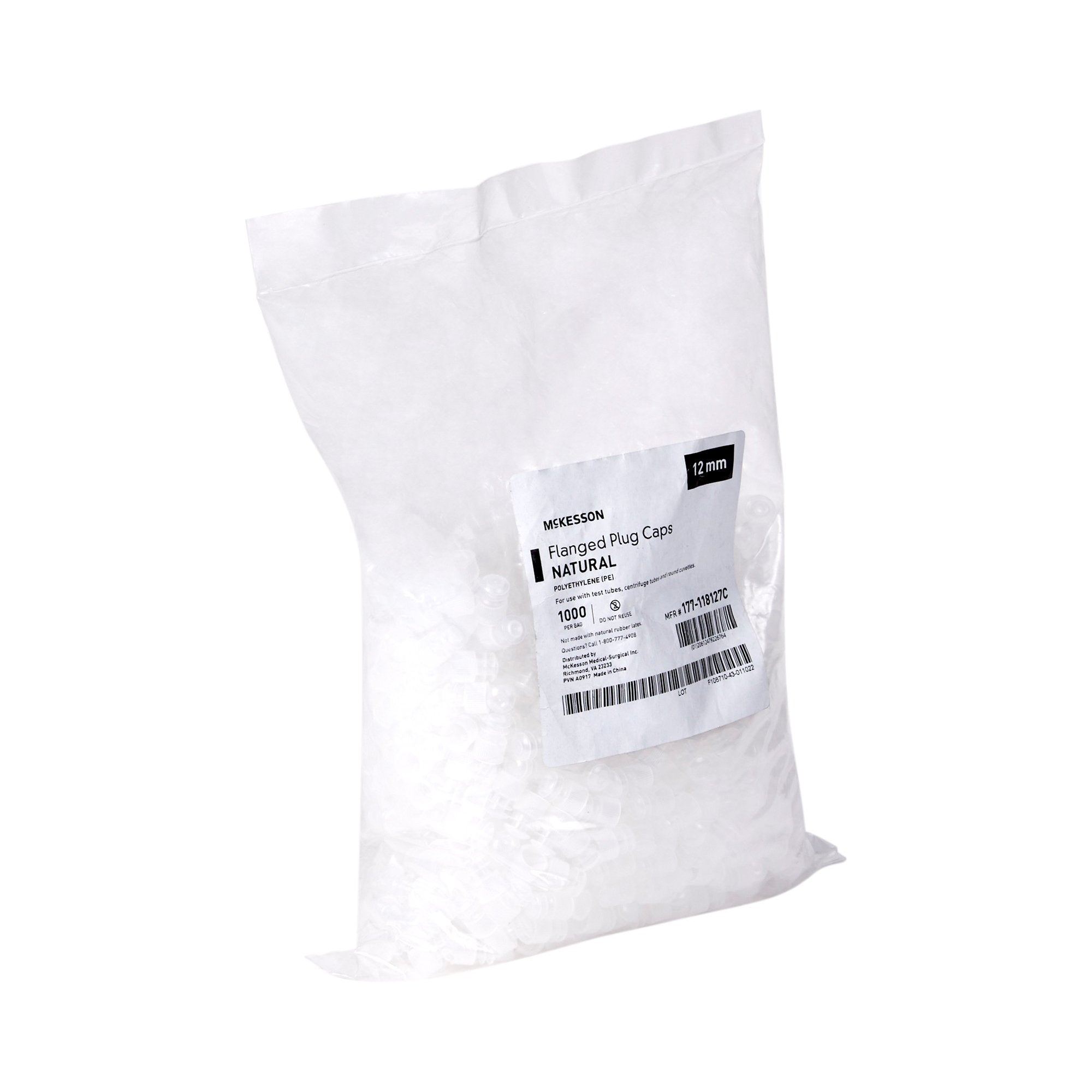 McKesson Tube Closure, 12 mm-"McKesson Tube Closure Polyethylene Flanged Plug Cap Natural 12 mm 12 mm Test Tubes, Centrifuge Tubes, Round Cuvettes NonSterile"
