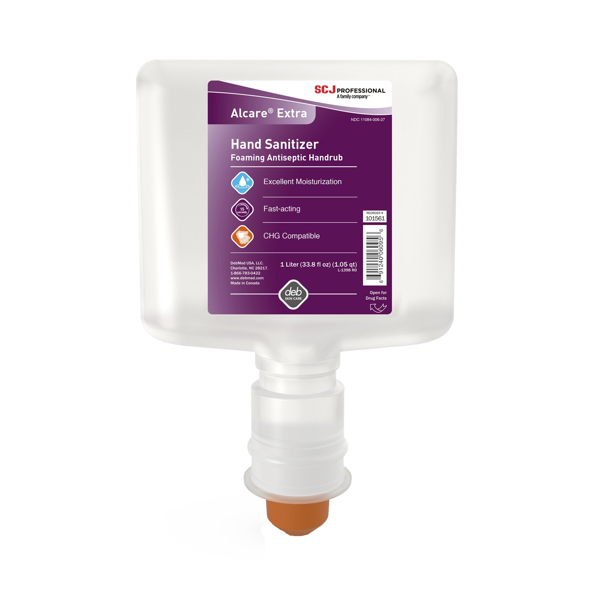 Alcare Extra Foaming Hand Sanitizer, 1000 mL Refill, Unscented-"Hand Sanitizer Alcare Extra 1,000 mL Ethyl Alcohol Foaming Dispenser Refill Bottle"