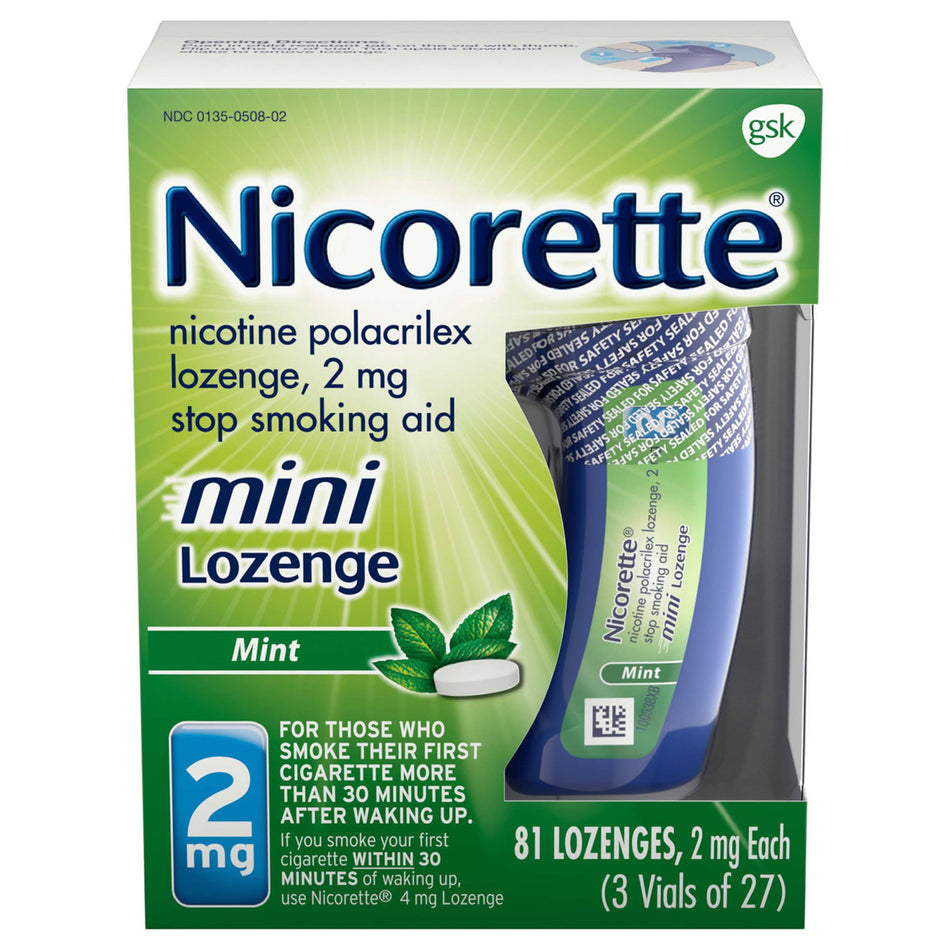 Nicorette Stop Smoking Aid Mini Lozenges 2 mg Mint-Stop Smoking Aid Nicorette 2 mg Strength Lozenge