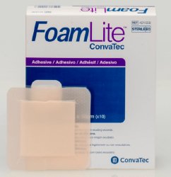 FoamLite� Thin Foam Dressing, 4 x 4 Inch-Thin Foam Dressing FoamLite� 4 X 4 Inch With Border Film Backing Silicone Adhesive Square Sterile