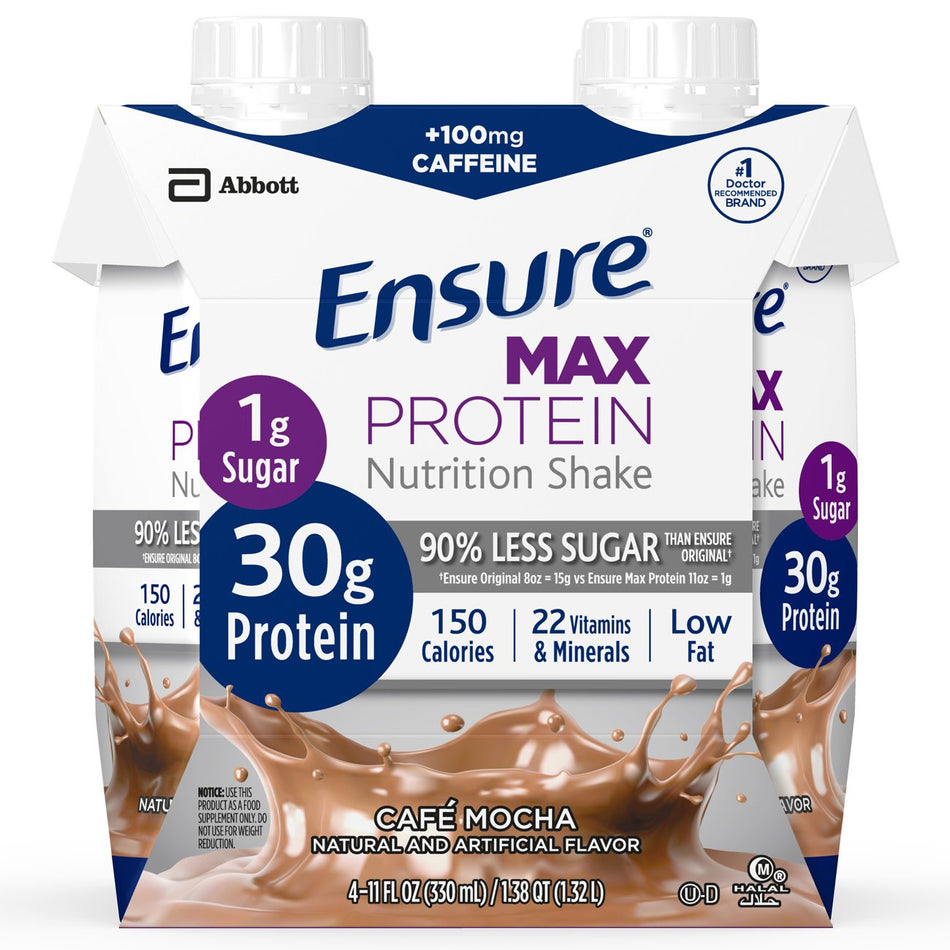 Ensure Max Caf Mocha Protein Nutrition Shake, 11-ounce carton-Oral Supplement Ensure Max Protein Nutrition Shake Caf Mocha Flavor Liquid 11 oz. Reclosable Carton