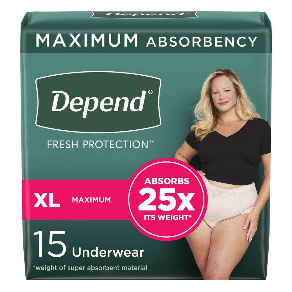 Depend Fresh Protection Women's Maximum Absorbency Underwear, X-Large-Female Adult Absorbent Underwear Depend Fresh Protection Waistband Style X-Large Disposable Heavy Absorbency