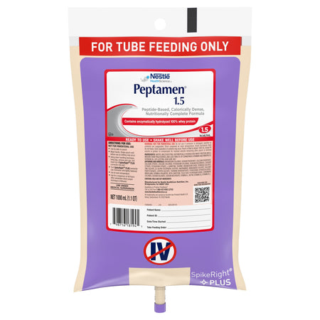 Peptamen 1.5 Peptide-Based, Calorically Dense, Nutritionally Complete Formula, 1 Liter Bag-Tube Feeding Formula Peptamen 1.5 Unflavored Liquid 1000 mL Ready to Hang Prefilled Container