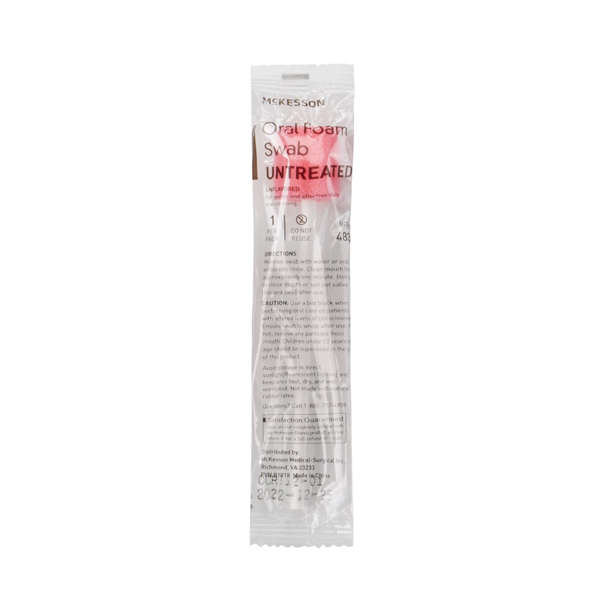 McKesson Oral Swabstick, Foam Tip, Untreated-Oral Swab McKesson Untreated Foam Tip 1 per Pack