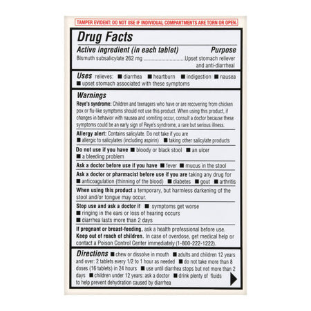 Foster & Thrive Regular Strength Stomach Relief Bismuth Salicylate 262 mg Chewable Tablets-Anti-Diarrheal Foster & Thrive 262 mg Strength Chewable Tablet 30 per Box