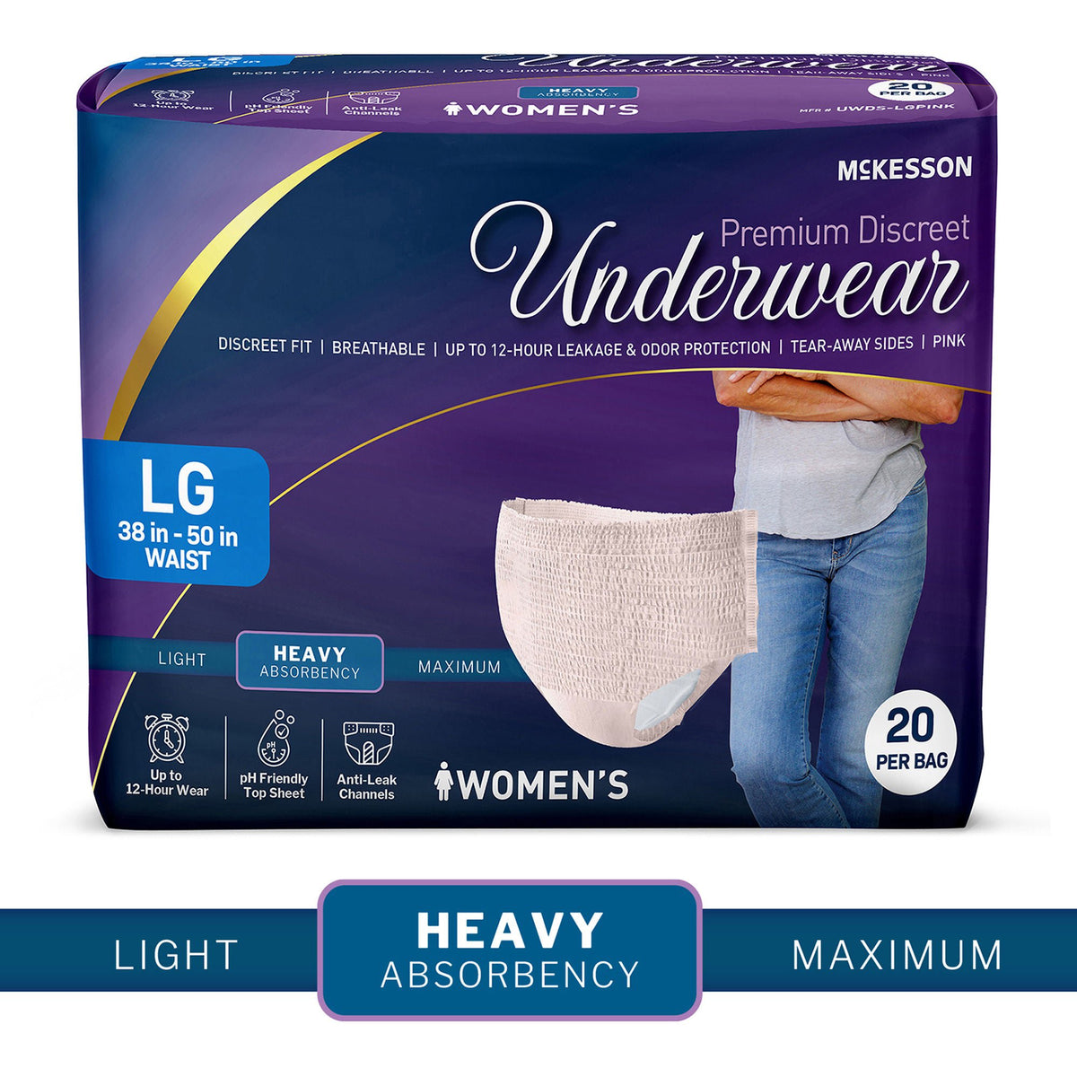 McKesson Premium Discreet Underwear for Women, Heavy Absorbency, Large - Incontinence>Adult Briefs and Protective Undergar...