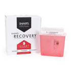 Sharps Recovery System Mailback Sharps Container, 12-1/4 x 4-3/4 x 10-1/2 Inch-Mailback Sharps Container Sharps Recovery System Translucent Red Base 12-1/4 L X 4-3/4 W X 10-1/2 H Inch Horizontal Entry 1.35 Gallon
