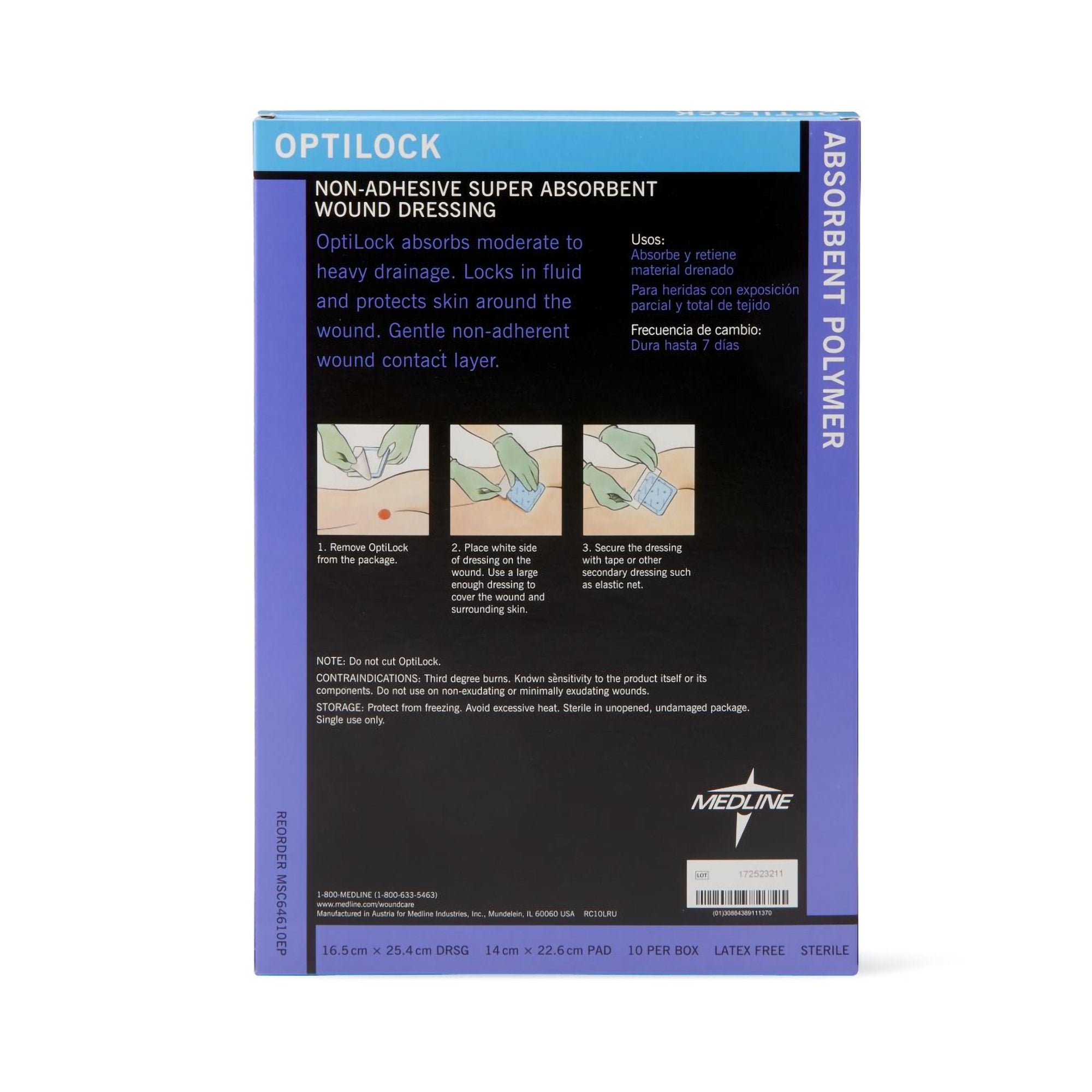 Optilock Nonadherent Dressing, 6 x 10 Inch-Super Absorbent Dressing OptiLock 6-1/2 X 10 Inch Rectangle