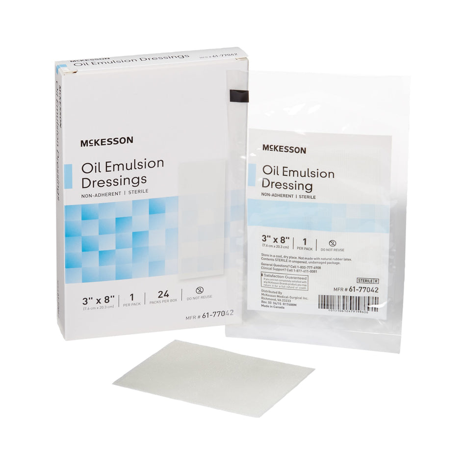 McKesson Oil Emulsion Impregnated Dressing, 3 x 8 Inch-Oil Emulsion Impregnated Dressing McKesson Rectangle 3 X 8 Inch Sterile