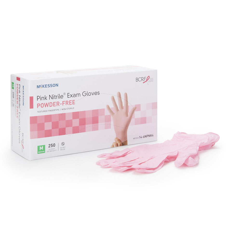 McKesson Pink Nitrile Exam Glove, Medium, Pink-Exam Glove McKesson Pink Nitrile Medium NonSterile Nitrile Standard Cuff Length Textured Fingertips Pink Not Rated