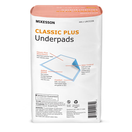McKesson Classic Plus Light Absorbency Underpads, 23 x 36 Inch-Disposable Underpad McKesson Classic Plus 23 X 36 Inch Fluff Mat Light Absorbency