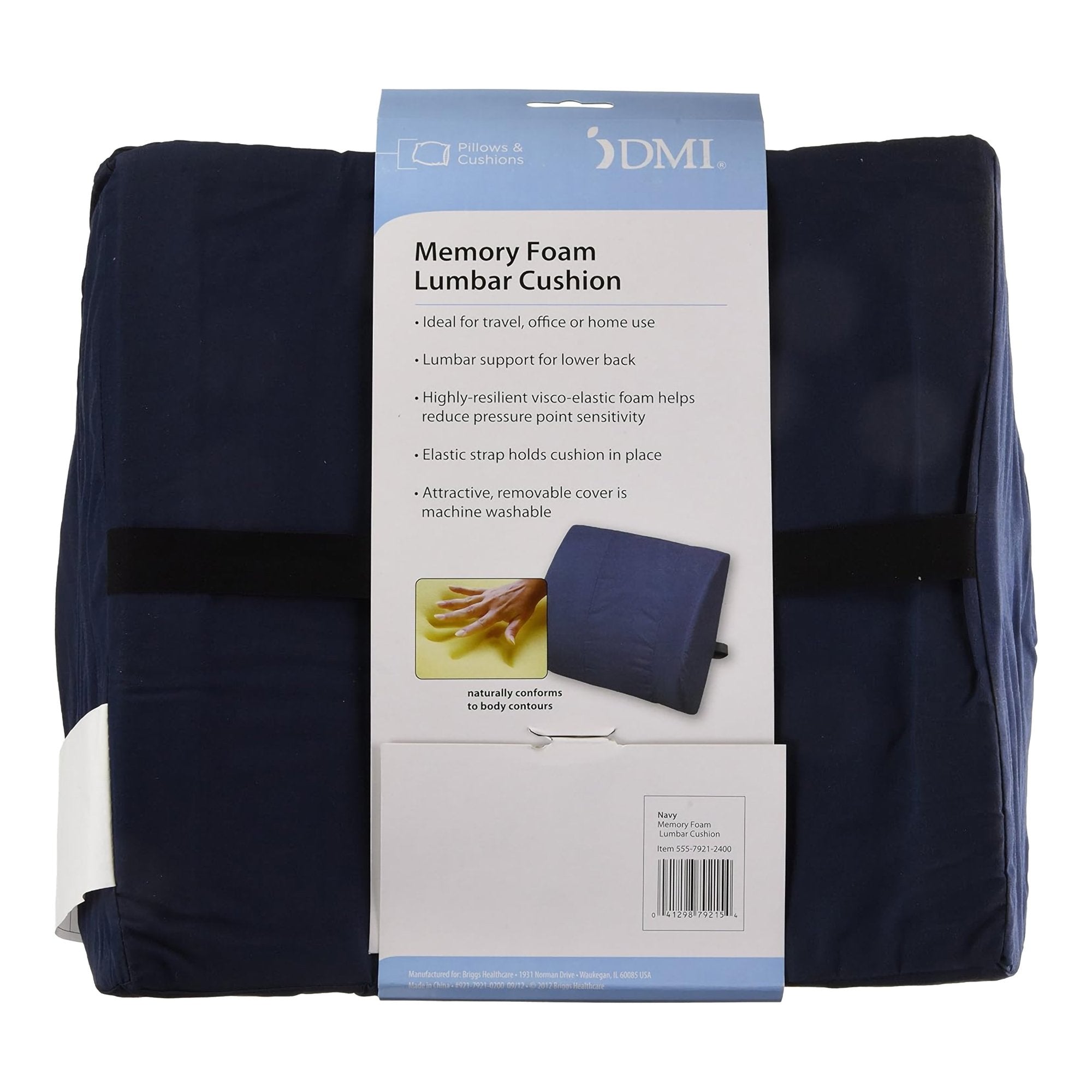 DMI Memory Foam Lumbar Seat Cushion, Dark Blue-Lumbar Support Cushion DMI 14 W X 13 L Inch Foam