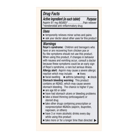 Foster & Thrive Low Dose Aspirin 81 mg Tablets-Pain Relief Foster & Thrive 81 mg Strength Aspirin Tablet 180 per Bottle