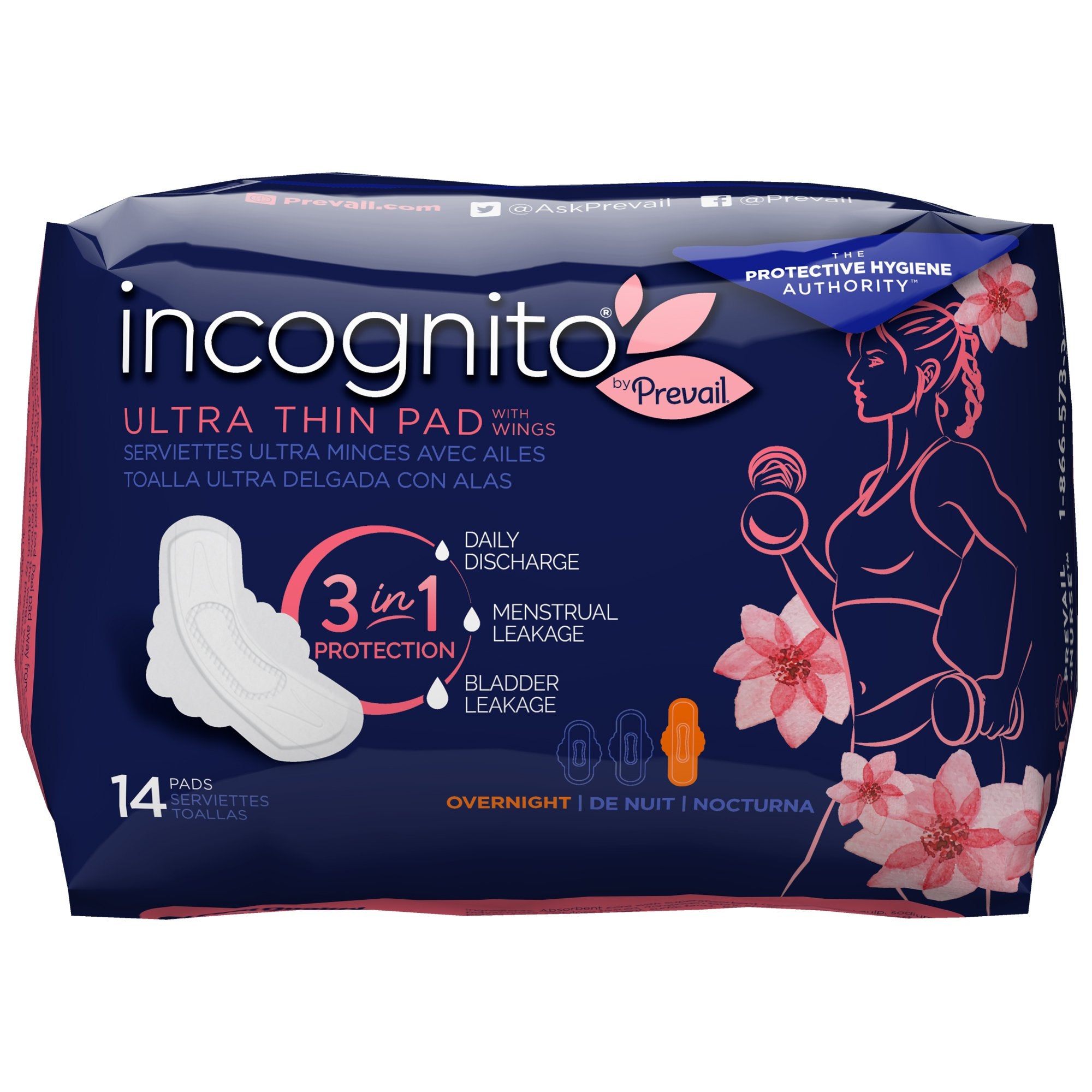 Incognito by Prevail Ultra Thin Pad with Wings, Overnight-Feminine Pad incognito by Prevail Ultra Thin with Wings / Overnight Heavy Absorbency