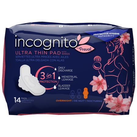 Incognito by Prevail Ultra Thin Pad with Wings, Overnight-Feminine Pad incognito by Prevail Ultra Thin with Wings / Overnight Heavy Absorbency