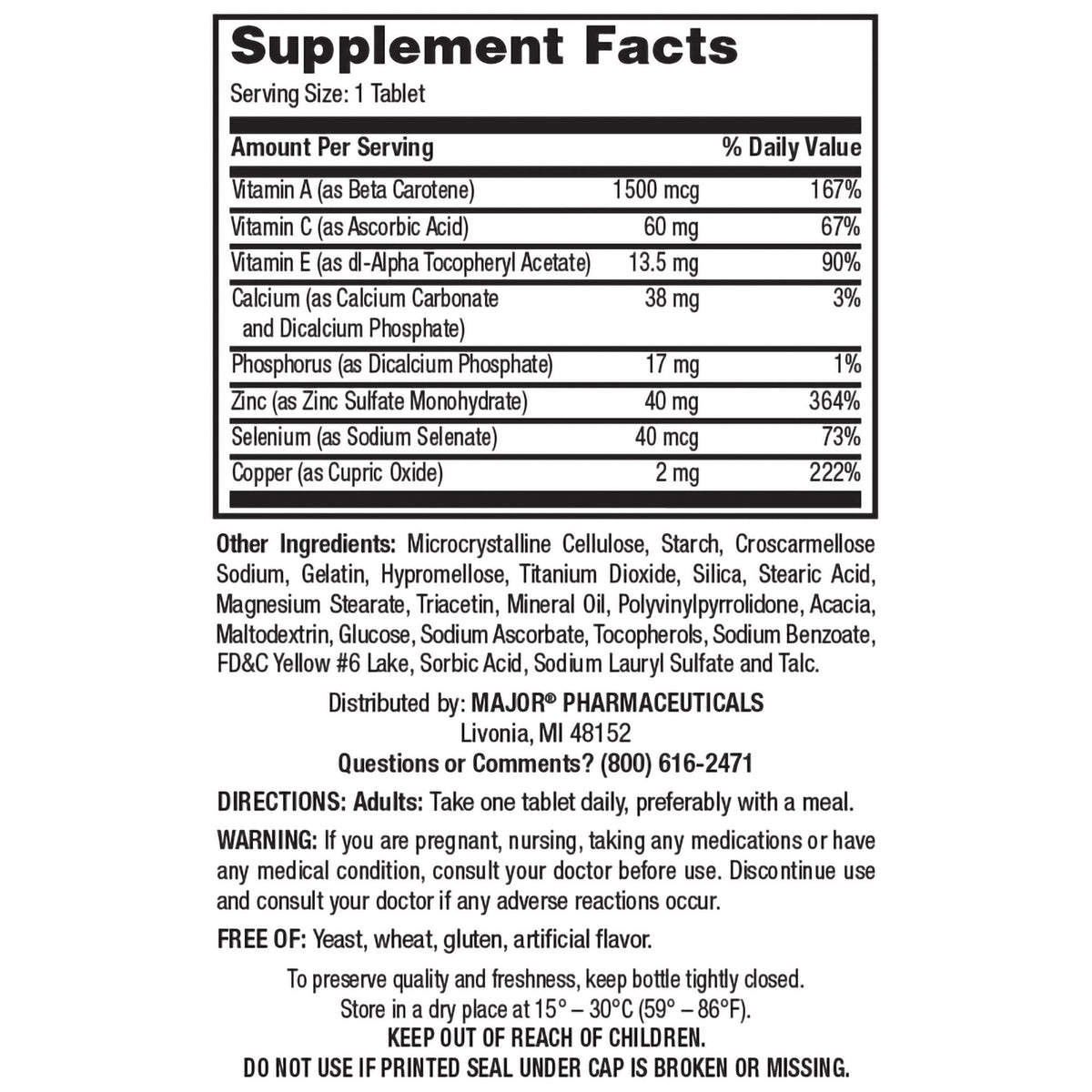 Major Prosight Multivitamin Supplement-"Multivitamin Supplement Prosight Vitamin A / Ascorbic Acid 5,000 IU - 60 mg Strength Tablet 60 per Bottle"