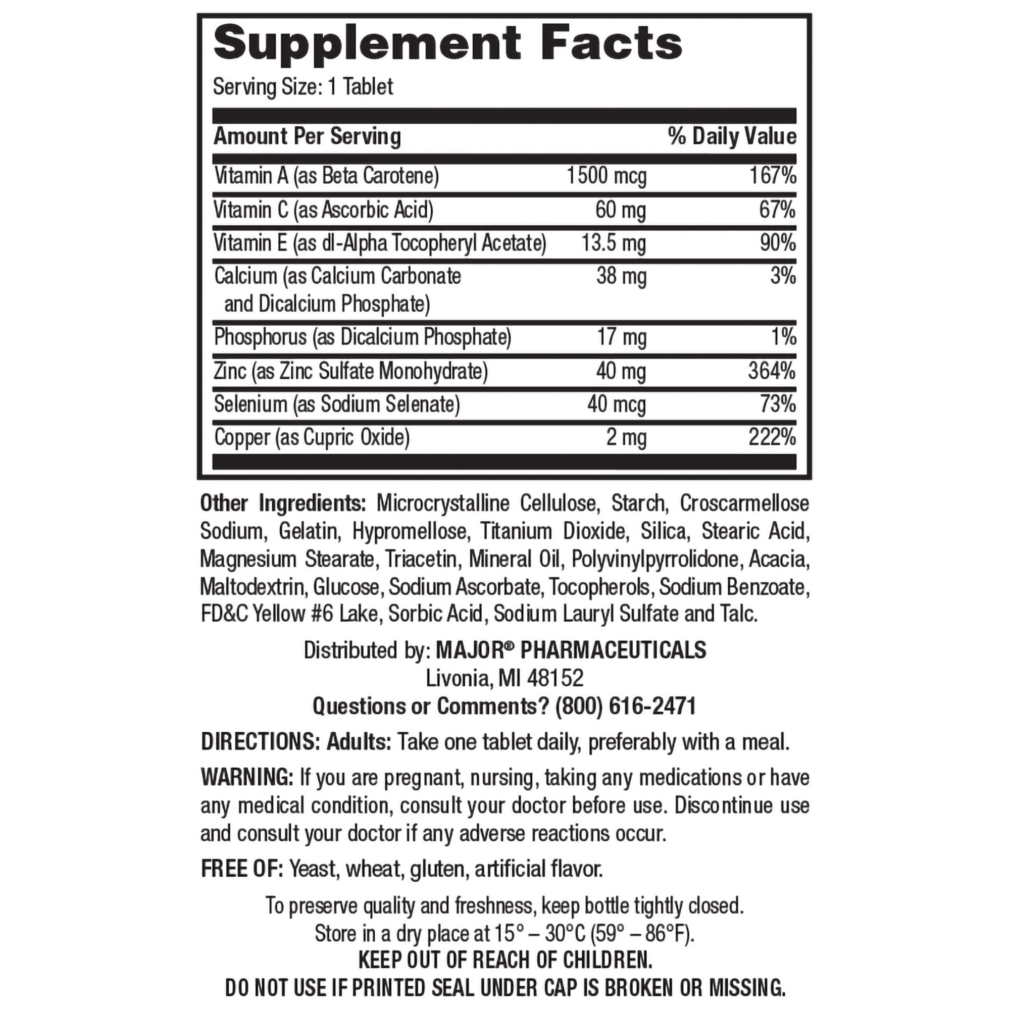 Major Prosight Multivitamin Supplement-"Multivitamin Supplement Prosight Vitamin A / Ascorbic Acid 5,000 IU - 60 mg Strength Tablet 60 per Bottle"