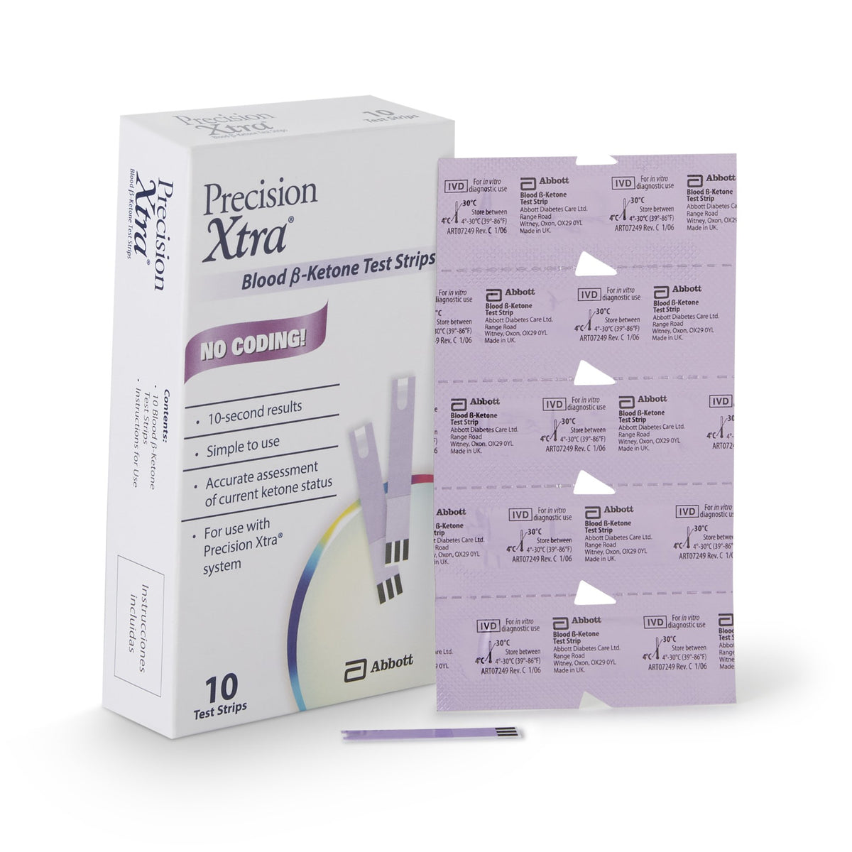 Precision Xtra Blood Ketone Test Strips-Blood Glucose and Ketone Test Strips Precision Xtra 10 Strips per Pack